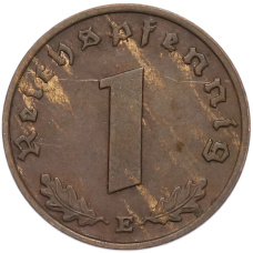 Монета 1 рейхспфенниг 1938 года E Германия (реверс)