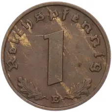 Монета 1 рейхспфенниг 1938 года E Германия (реверс)