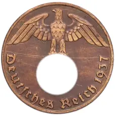 Монета 1 рейхспфенниг 1937 года J Германия (аверс)