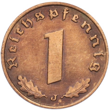Монета 1 рейхспфенниг 1937 года J Германия (реверс)