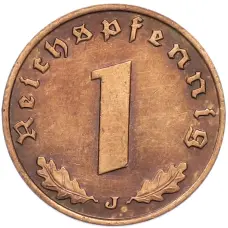 Монета 1 рейхспфенниг 1937 года J Германия (реверс)