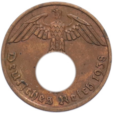 Монета 1 рейхспфенниг 1938 года A Германия (аверс)