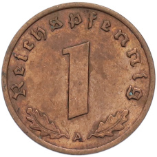 Монета 1 рейхспфенниг 1938 года A Германия (реверс)
