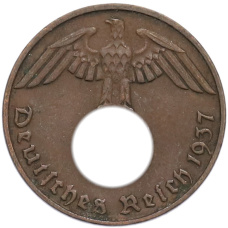 Монета 1 рейхспфенниг 1937 года D Германия (аверс)