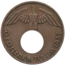 Монета 1 рейхспфенниг 1937 года D Германия (аверс)