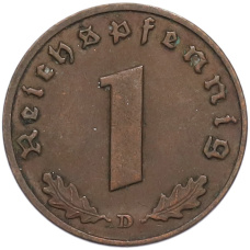 Монета 1 рейхспфенниг 1937 года D Германия (реверс)