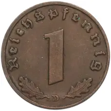 Монета 1 рейхспфенниг 1937 года D Германия (реверс)