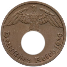 Монета 1 рейхспфенниг 1939 года D Германия (аверс)