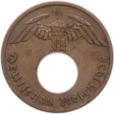 Монета 1 рейхспфенниг 1938 года A Германия (аверс)