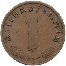 Монета 1 рейхспфенниг 1938 года A Германия (реверс)