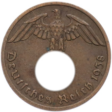 Монета 1 рейхспфенниг 1938 года A Германия (аверс)