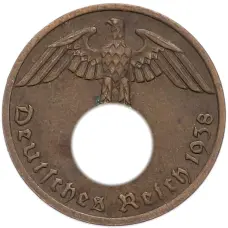 Монета 1 рейхспфенниг 1938 года A Германия (аверс)