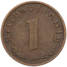 Монета 1 рейхспфенниг 1938 года A Германия (реверс)