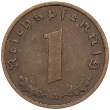 Монета 1 рейхспфенниг 1938 года A Германия (реверс)