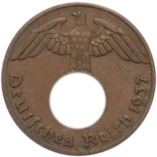 Монета 1 рейхспфенниг 1937 года A Германия (аверс)