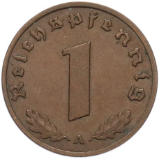 Монета 1 рейхспфенниг 1937 года A Германия (реверс)
