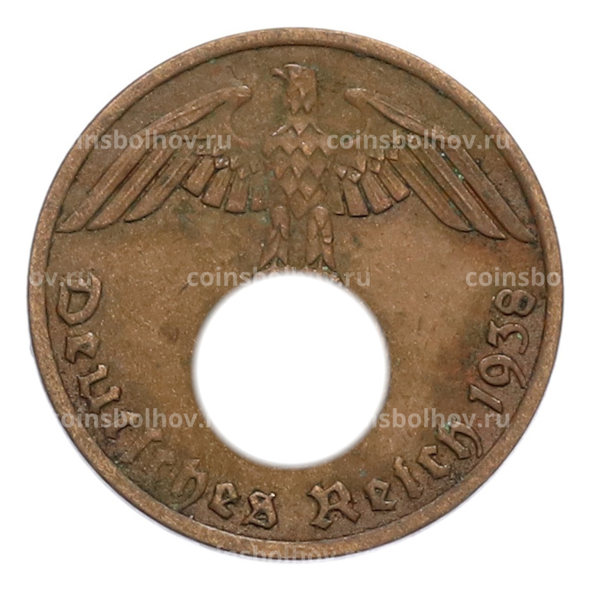 Монета 1 рейхспфенниг 1938 года A Германия