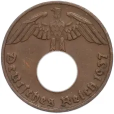 Монета 1 рейхспфенниг 1937 года D Германия (аверс)
