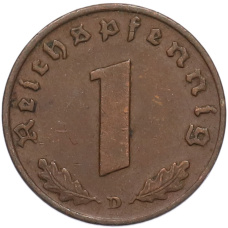 Монета 1 рейхспфенниг 1937 года D Германия (реверс)