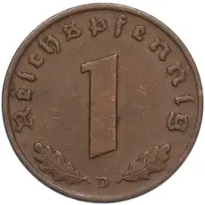 Монета 1 рейхспфенниг 1937 года D Германия (реверс)