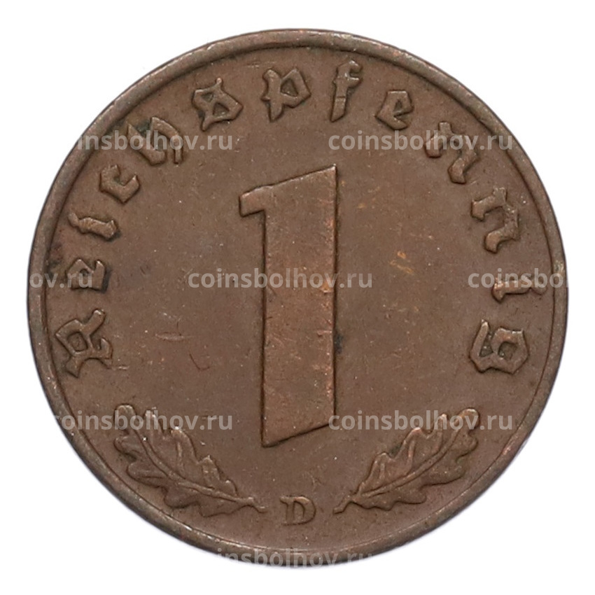 Монета 1 рейхспфенниг 1937 года D Германия (вид 2)
