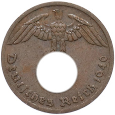 Монета 1 рейхспфенниг 1940 года F Германия (аверс)