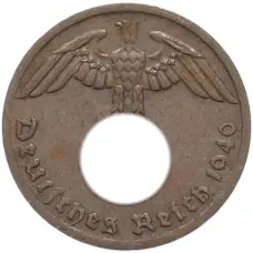 Монета 1 рейхспфенниг 1940 года F Германия (аверс)