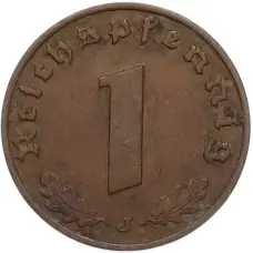 Монета 1 рейхспфенниг 1937 года J Германия (реверс)