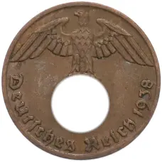 Монета 1 рейхспфенниг 1938 года J Германия (аверс)