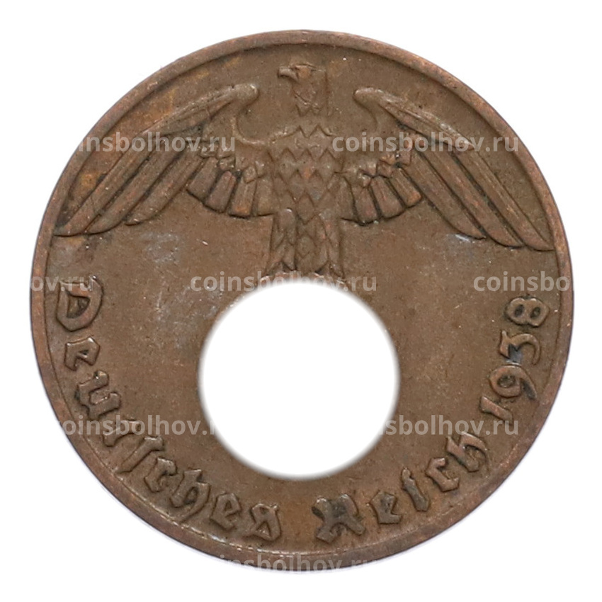 Монета 1 рейхспфенниг 1938 года J Германия