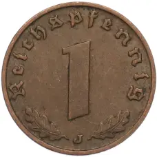 Монета 1 рейхспфенниг 1938 года J Германия (реверс)