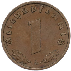 Монета 1 рейхспфенниг 1938 года A Германия (реверс)