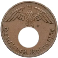 Монета 1 рейхспфенниг 1938 года A Германия (аверс)