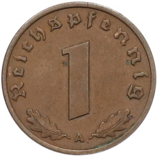 Монета 1 рейхспфенниг 1938 года A Германия (реверс)