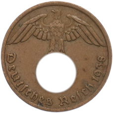 Монета 1 рейхспфенниг 1938 года A Германия (аверс)