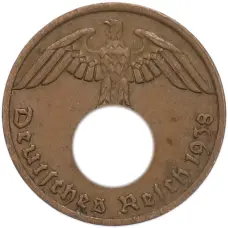 Монета 1 рейхспфенниг 1938 года A Германия (аверс)