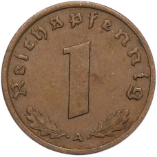 Монета 1 рейхспфенниг 1938 года A Германия (реверс)
