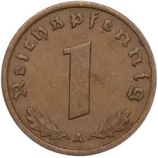 Монета 1 рейхспфенниг 1938 года A Германия (реверс)