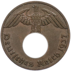 Монета 1 рейхспфенниг 1937 года A Германия (аверс)