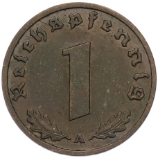 Монета 1 рейхспфенниг 1937 года A Германия (реверс)