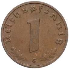 Монета 1 рейхспфенниг 1938 года G Германия (реверс)