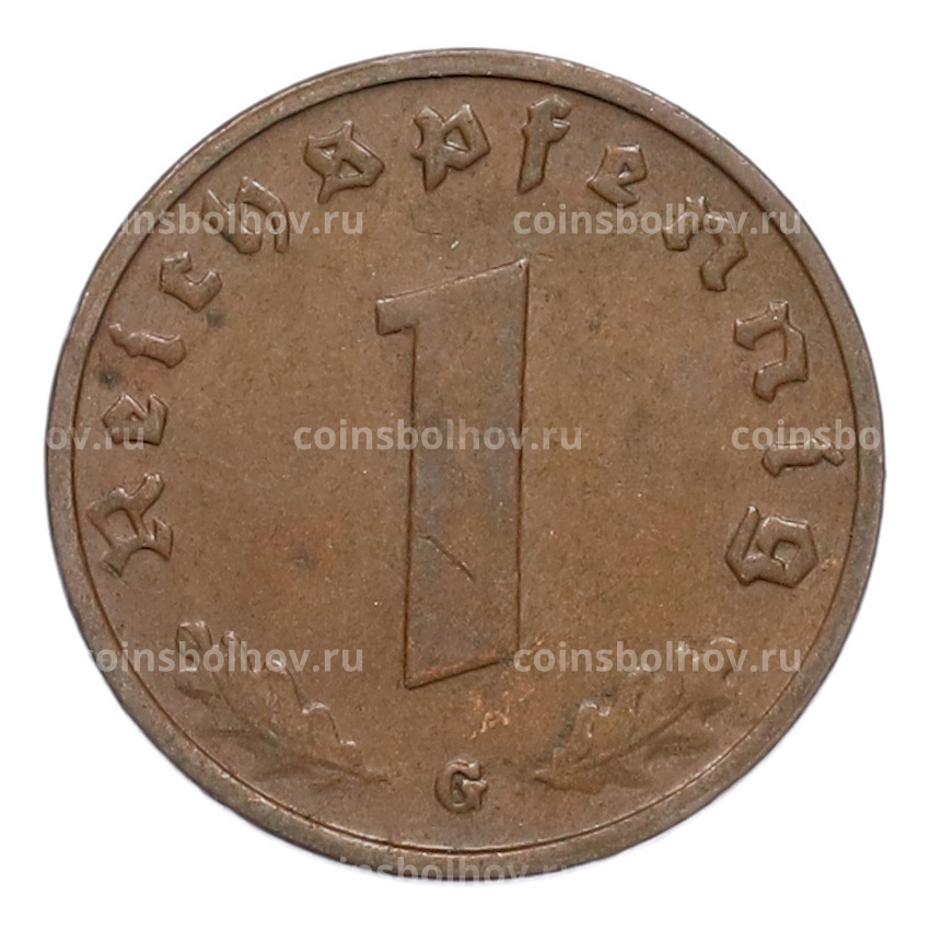Монета 1 рейхспфенниг 1938 года G Германия (вид 2)