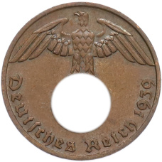 Монета 1 рейхспфенниг 1939 года F Германия (аверс)