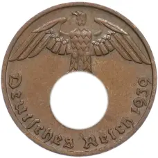 Монета 1 рейхспфенниг 1939 года F Германия (аверс)
