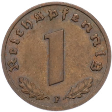Монета 1 рейхспфенниг 1939 года F Германия (реверс)