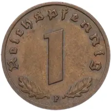 Монета 1 рейхспфенниг 1939 года F Германия (реверс)