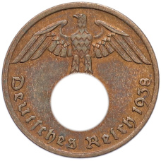 Монета 1 рейхспфенниг 1938 года A Германия (аверс)