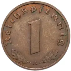 Монета 1 рейхспфенниг 1940 года A Германия (реверс)