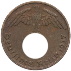 Монета 1 рейхспфенниг 1937 года A Германия (аверс)