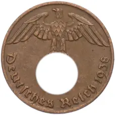Монета 1 рейхспфенниг 1938 года J Германия (аверс)